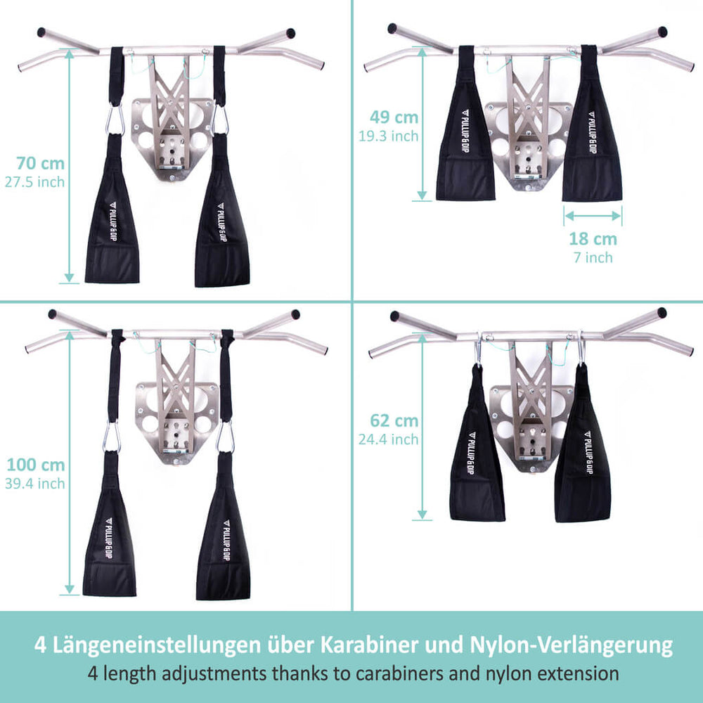 Ensemble de barres de traction : Barre de traction de porte + Sangles de traction (set de 4) + Boucles abdominales