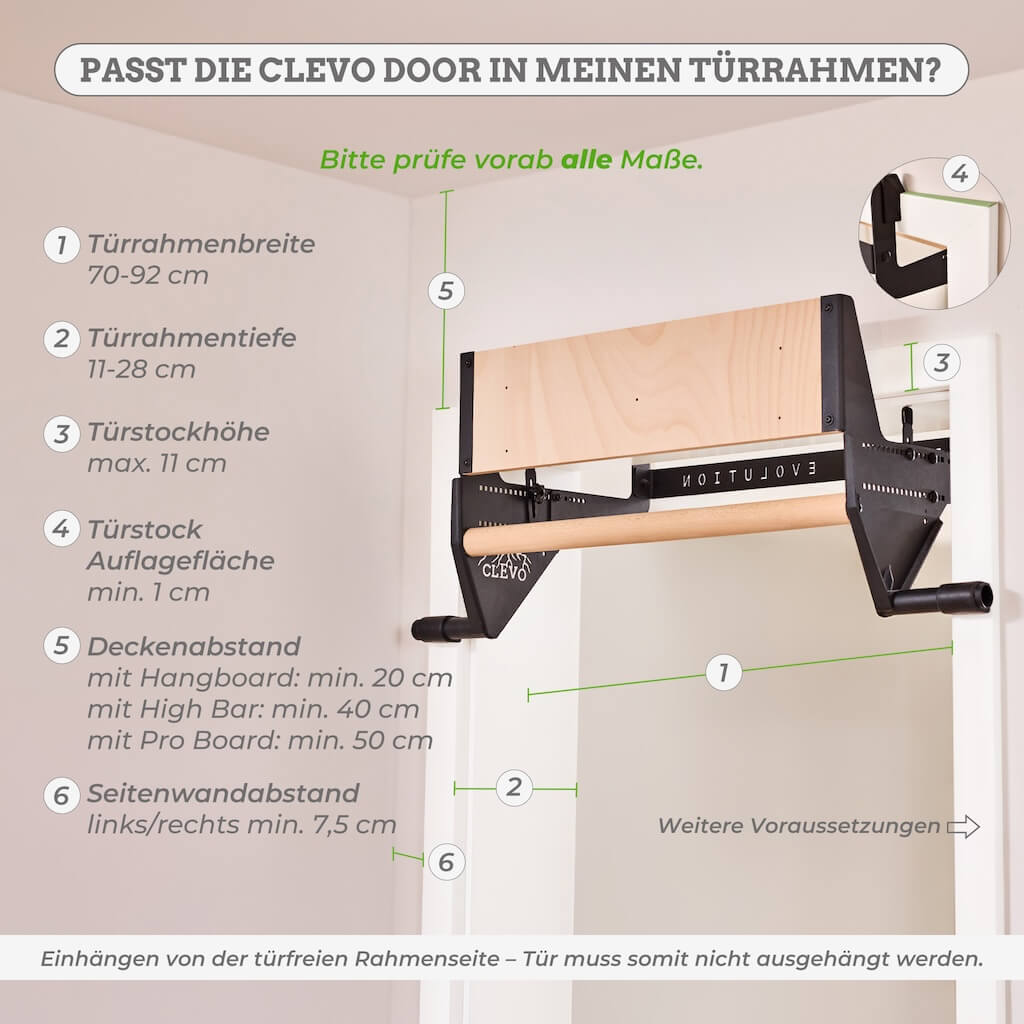 CLEVO DOOR: Türaufhängung für Hangboard, Klimmzugstange und Kletter Hangutensilien