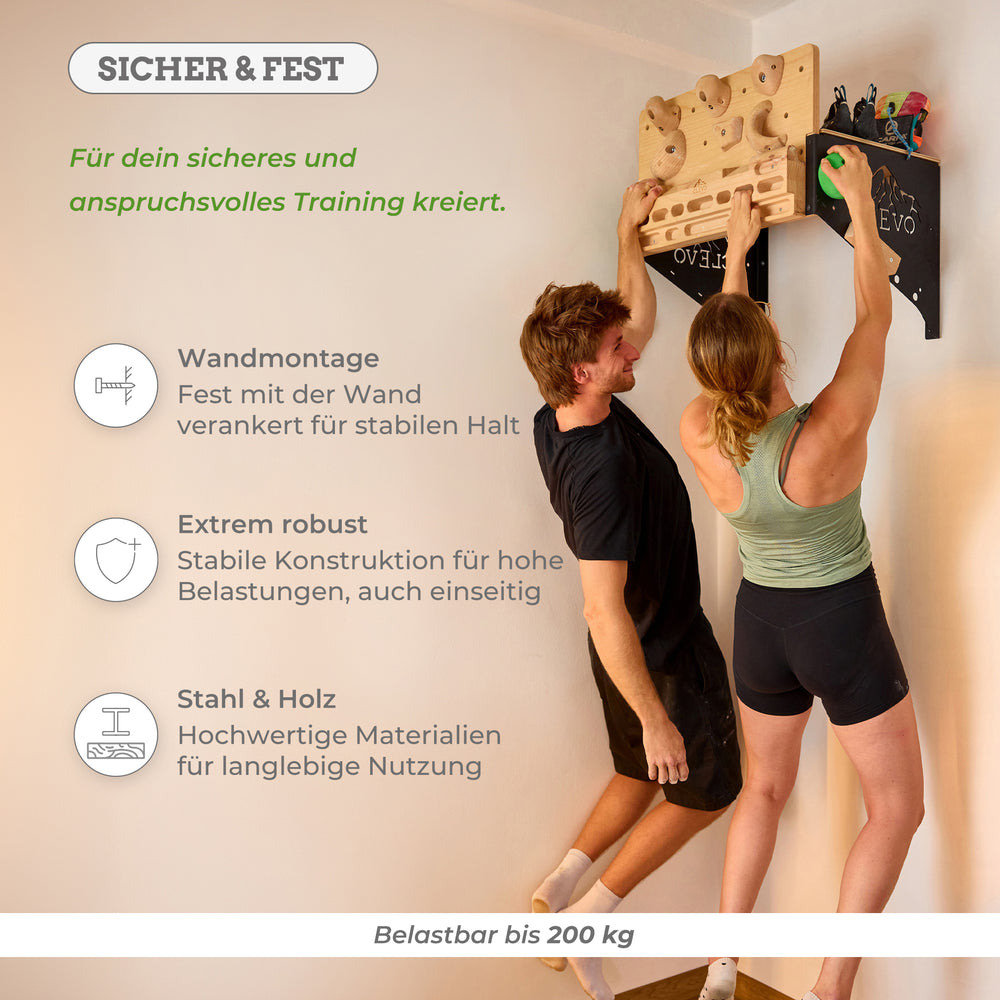 CLEVO WALL 2.0: Wall Mount for Hangboard, Campus Rungs & Climbing Gear