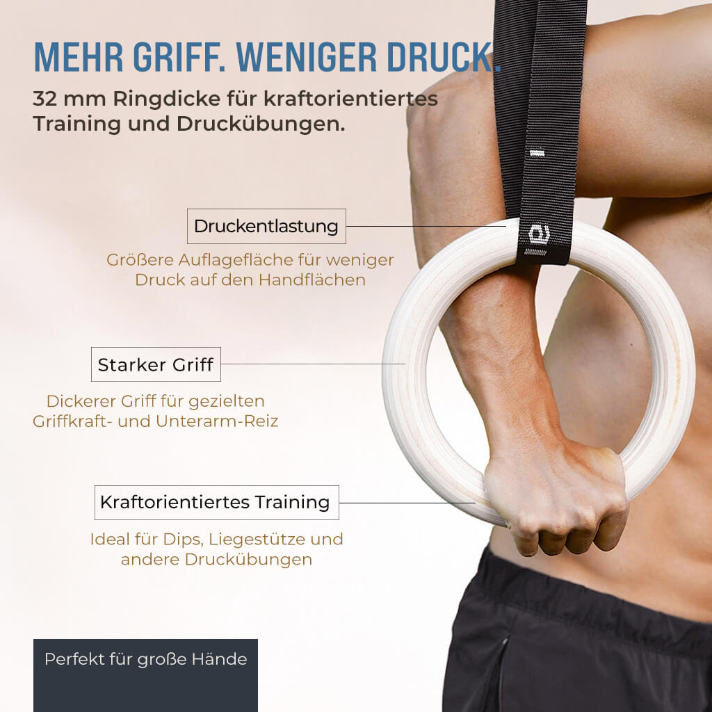 Anneaux de gymnastique en bois, sac de sport, sangles de fixation et ancrage de porte inclus