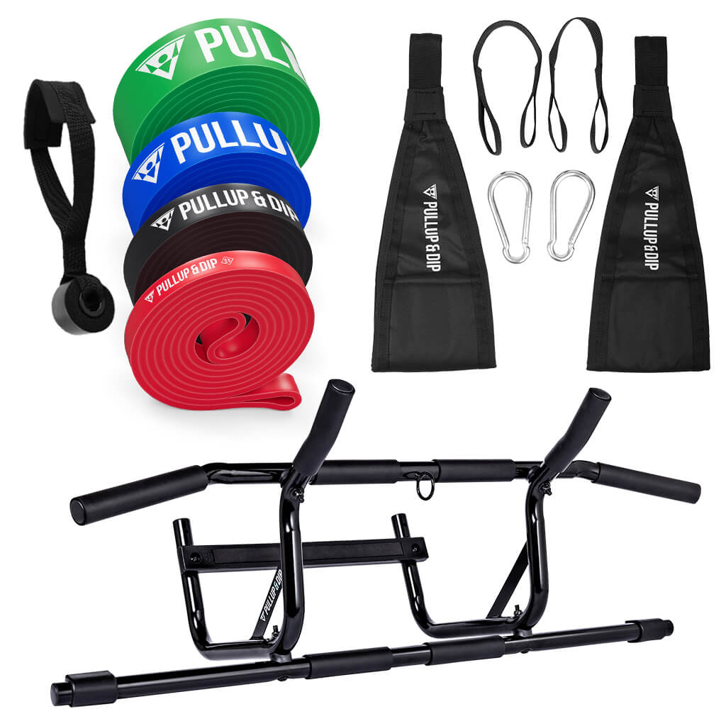 Pull-up bar set: door pull-up bar + resistance bands set of 4 + ab straps