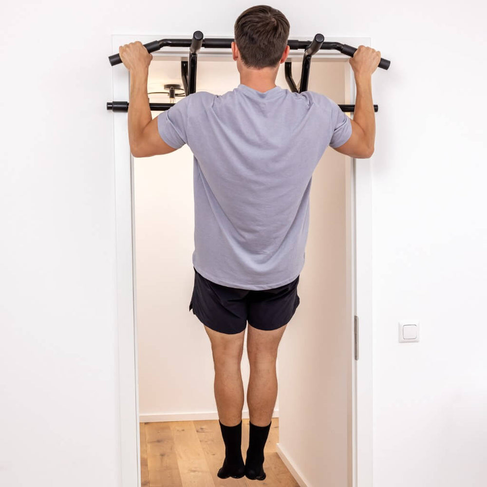 Pull-up beginner set: door pull-up bar, pull-up bands set of 3 & guide bundle in English