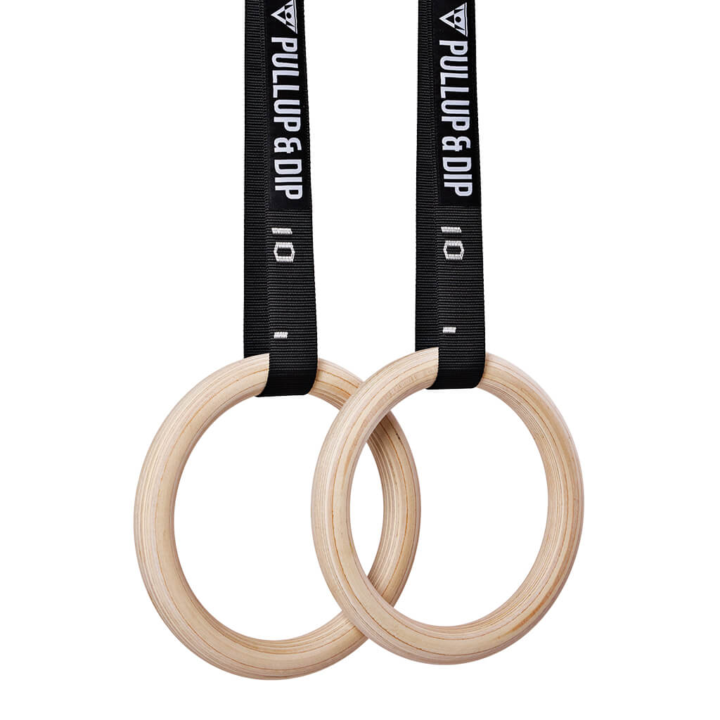 Anneaux de gymnastique en bois, sac de sport, sangles de fixation et ancrage de porte inclus
