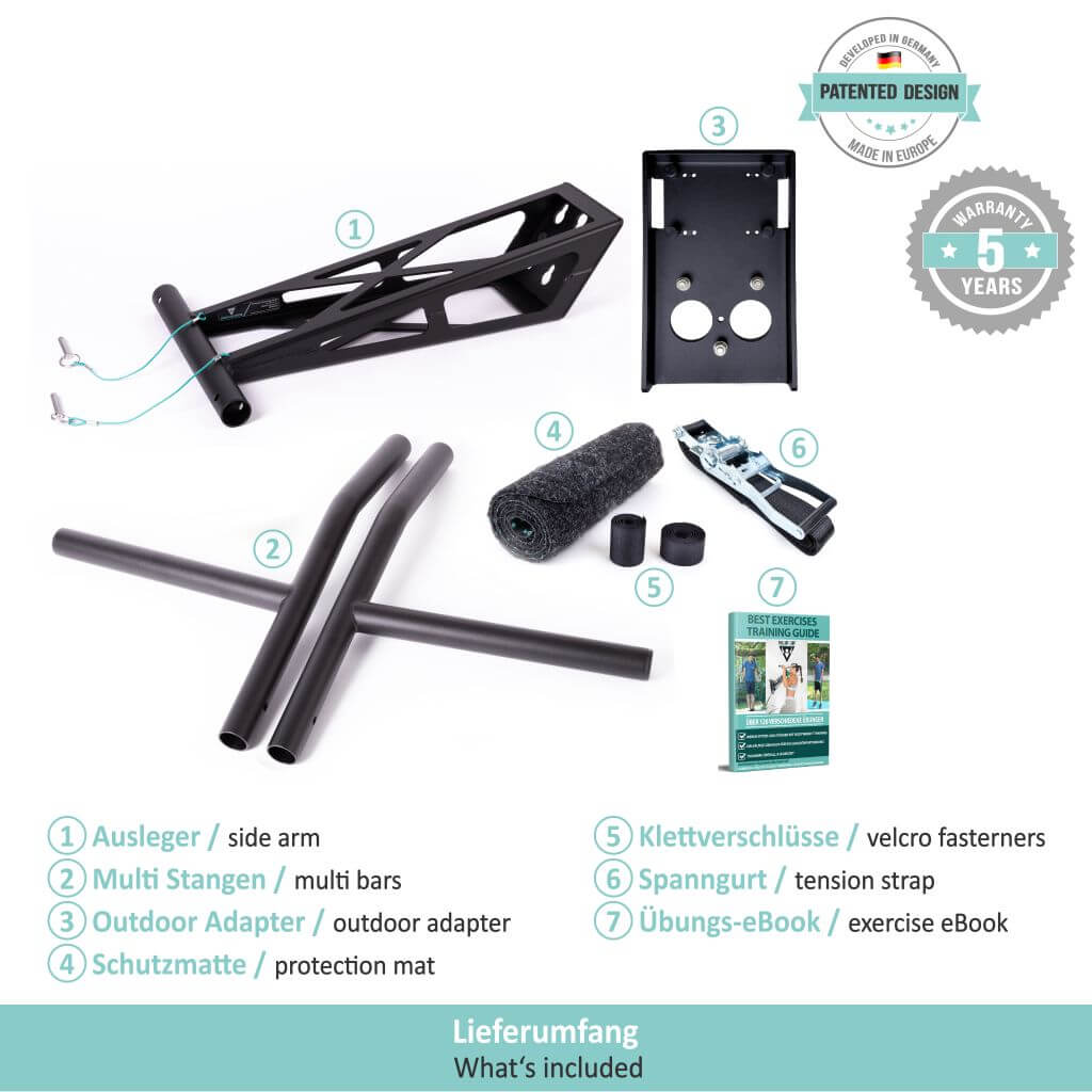 Barre de traction et barre de dips mobiles pour l'entraînement en extérieur, plus de 35 exercices, unique au monde