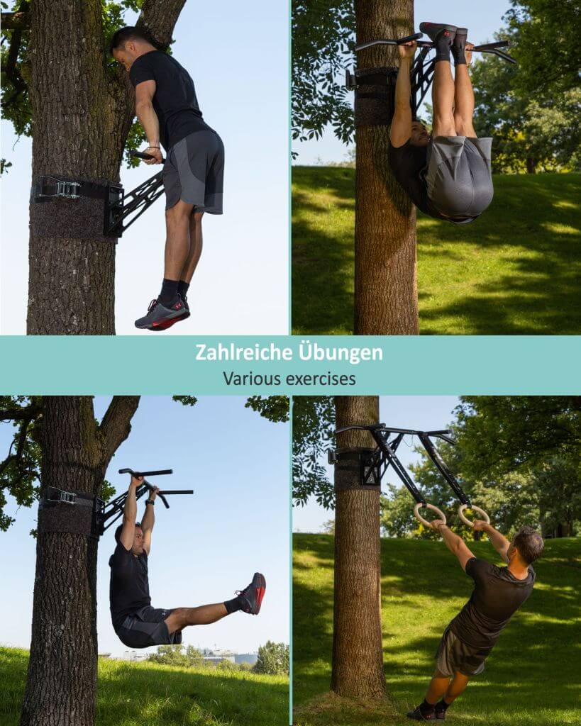 Barre de traction et barre de dips mobiles pour l'entraînement en extérieur, plus de 35 exercices, unique au monde