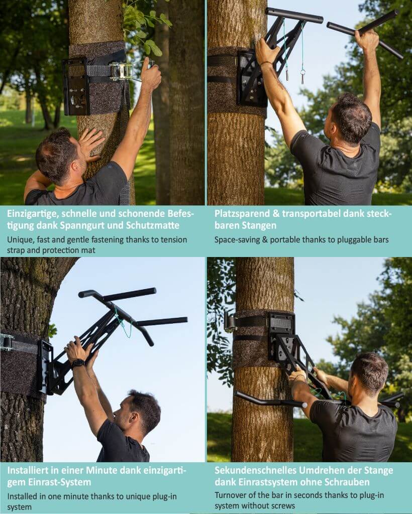 Mobile pull-up bar and dip bar for indoor and outdoor use, unique in the world
