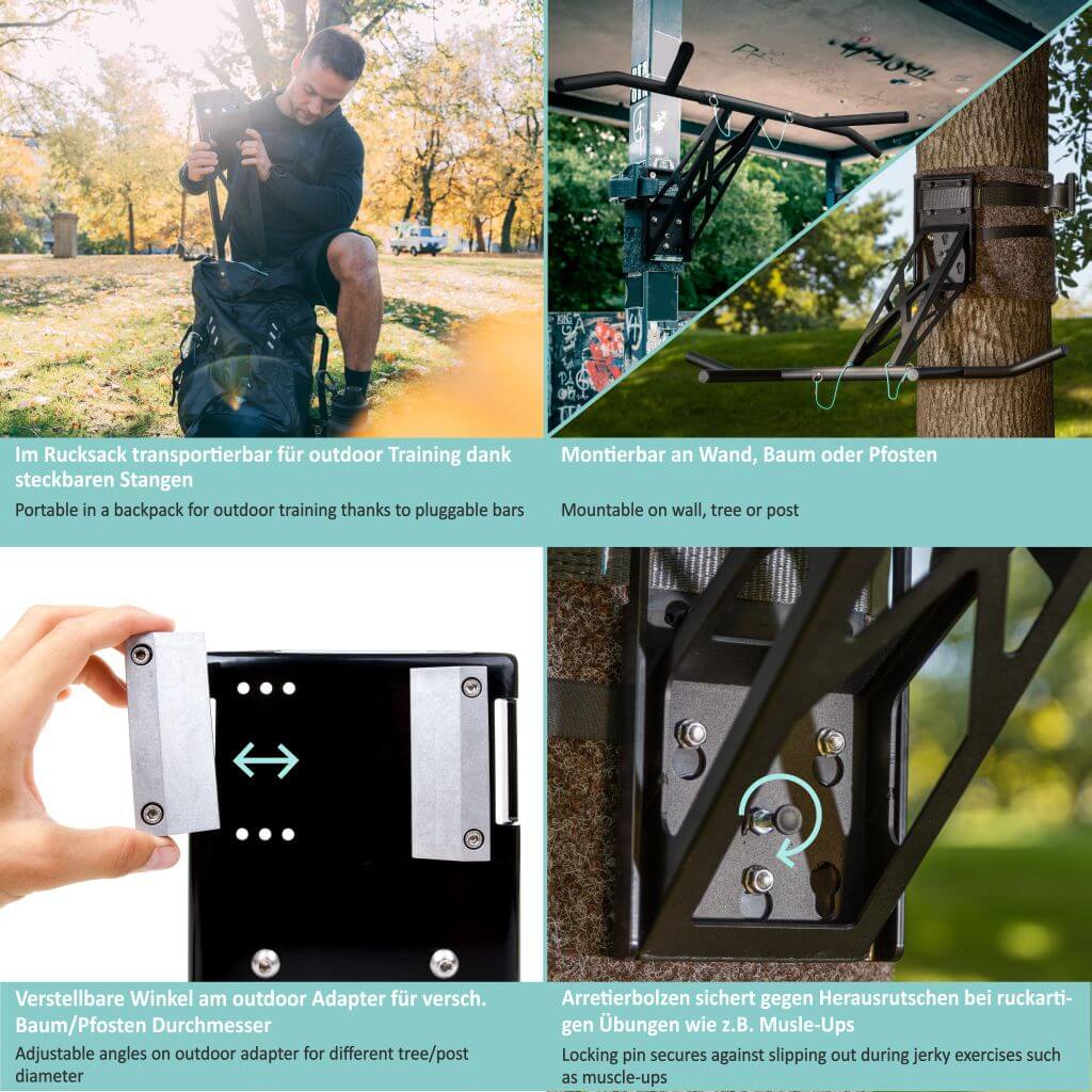 Mobile pull-up bar and dip bar for indoor and outdoor use, unique in the world