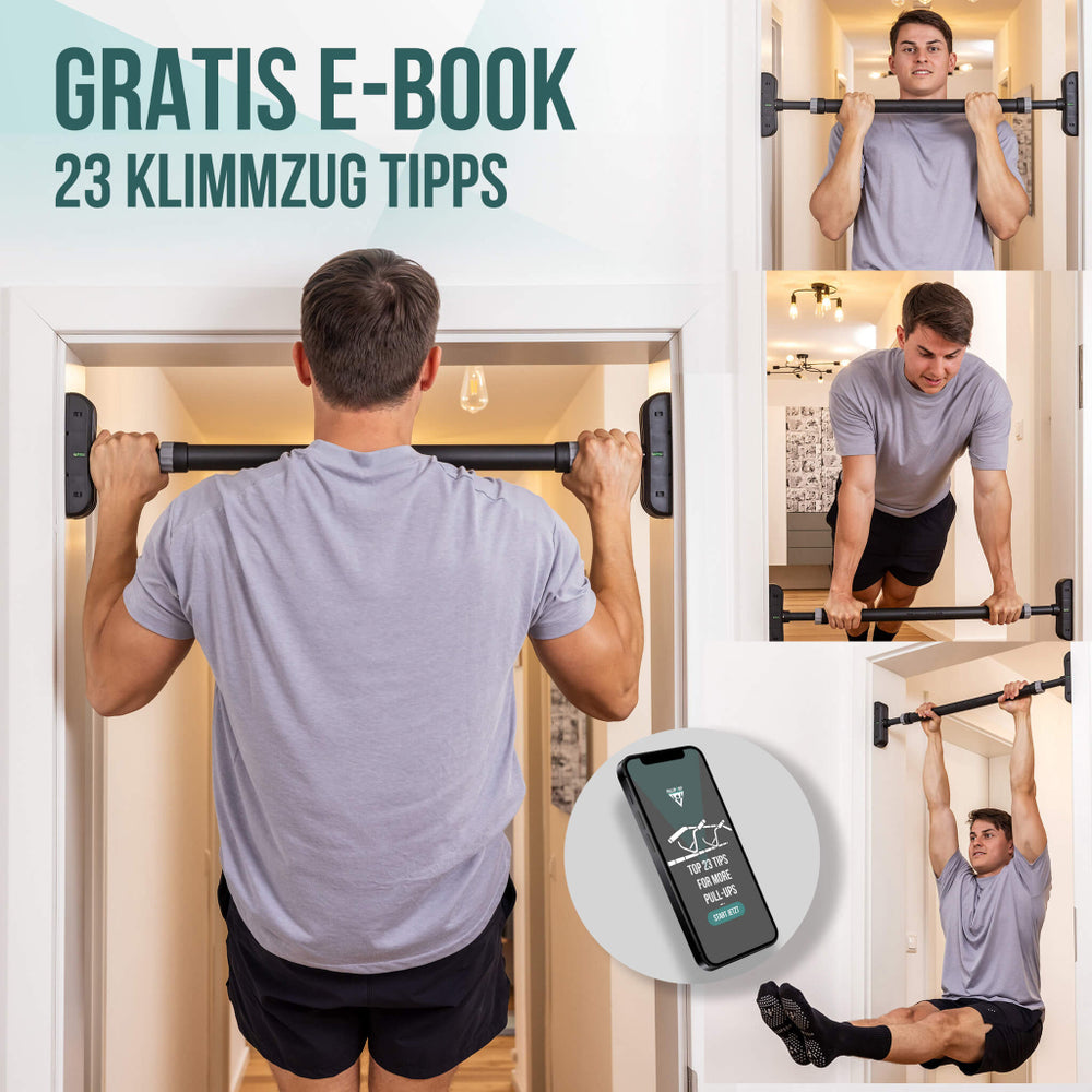 Door bar pull-up bar bundle with pull-up bands and training guides