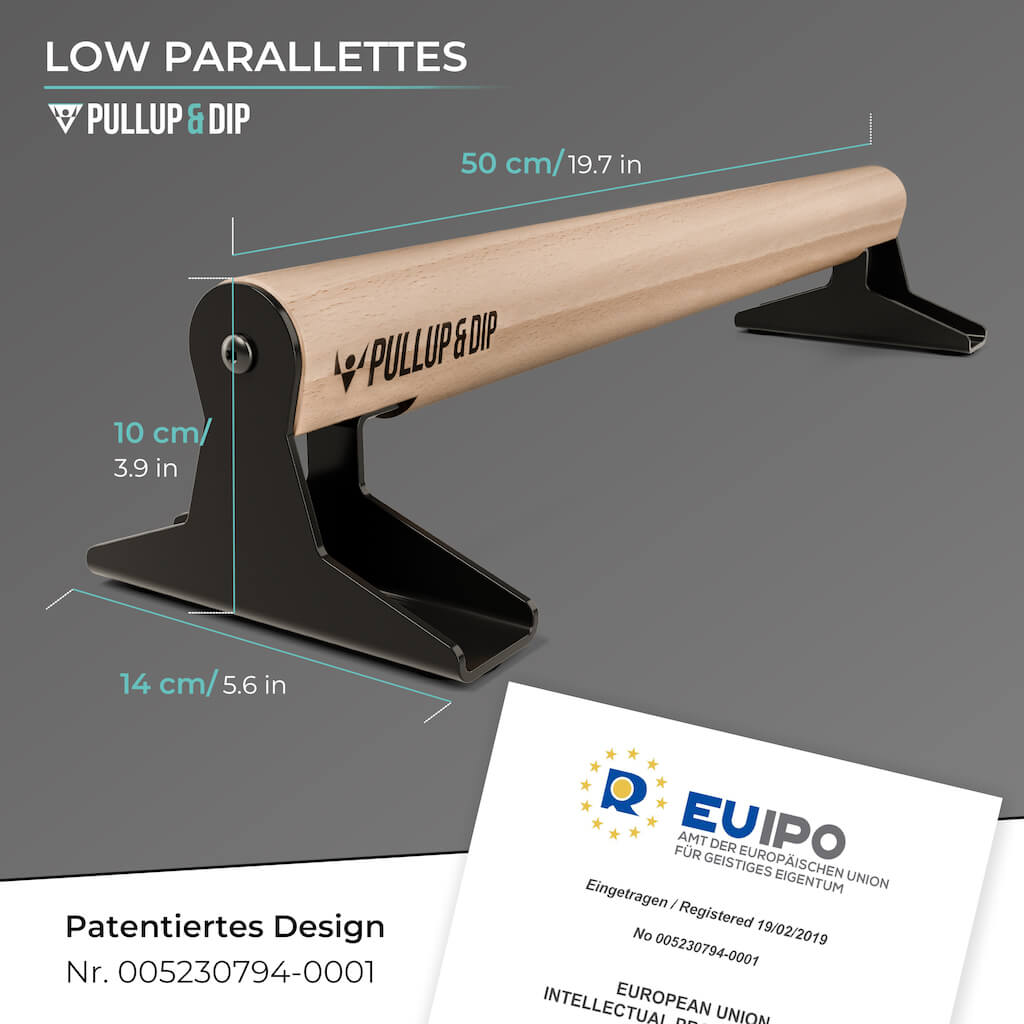 Wooden parallettes with ergonomic handle, low or medium version