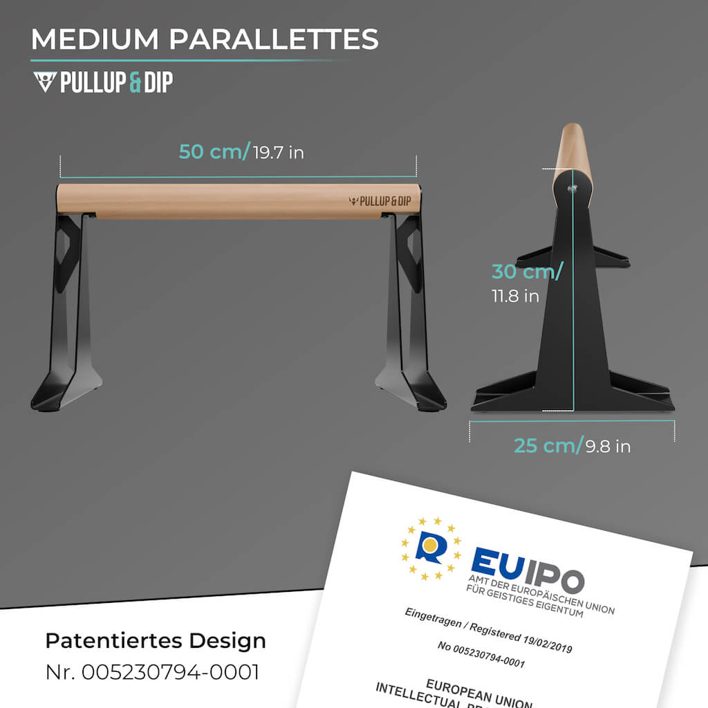 Wooden parallettes with ergonomic handle, low or medium version