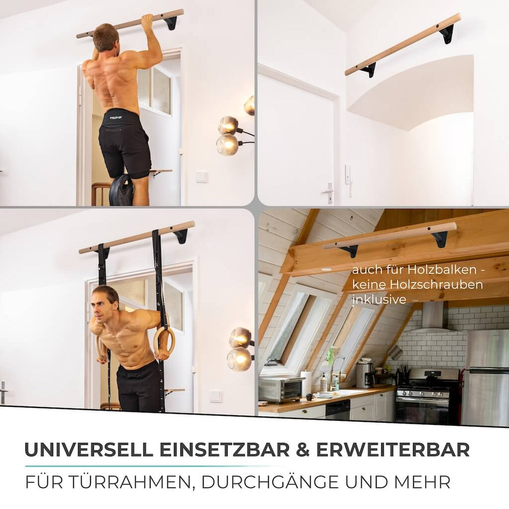 Wooden pull-up bar for wall mounting above door frame