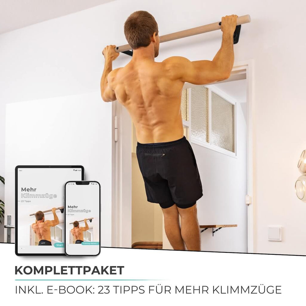 Wooden pull-up bar for wall mounting above door frame