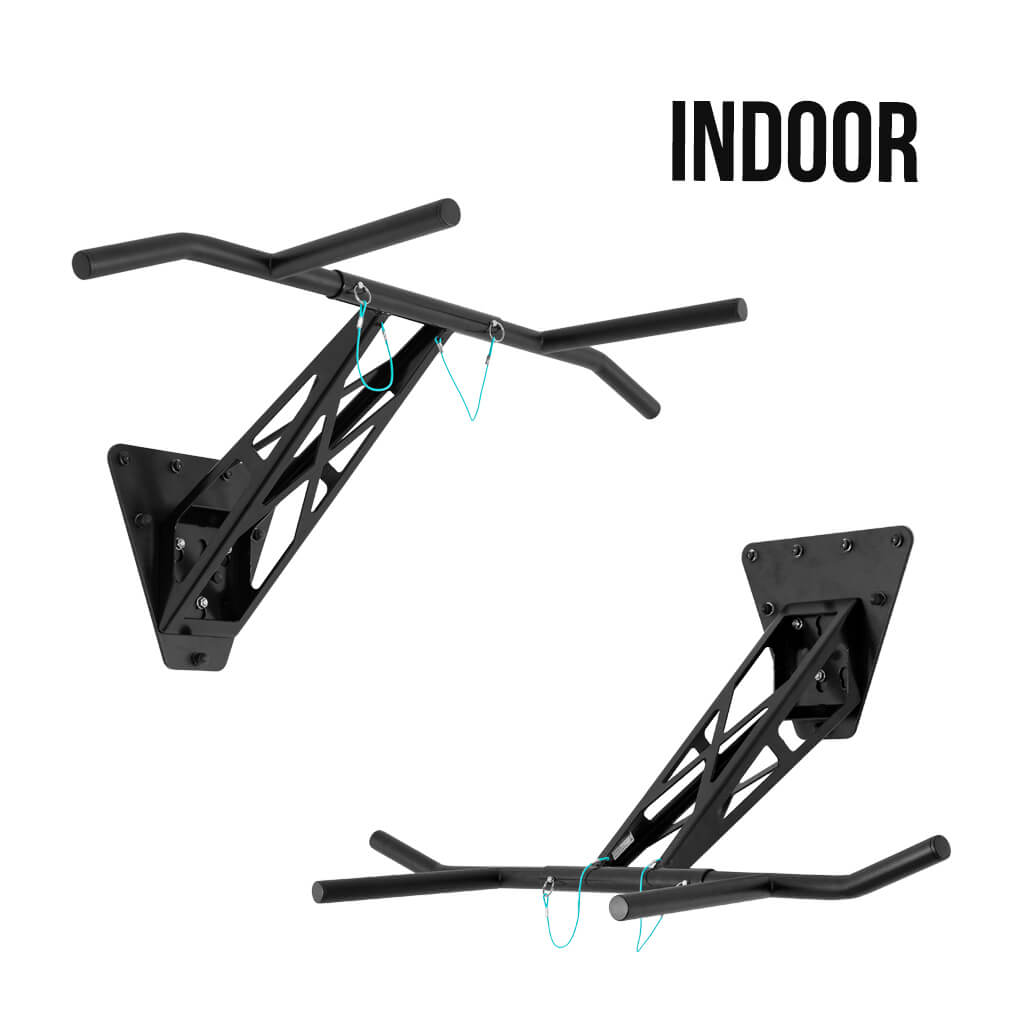 Pull-up and dip bar for wall mounting on interior and exterior wall