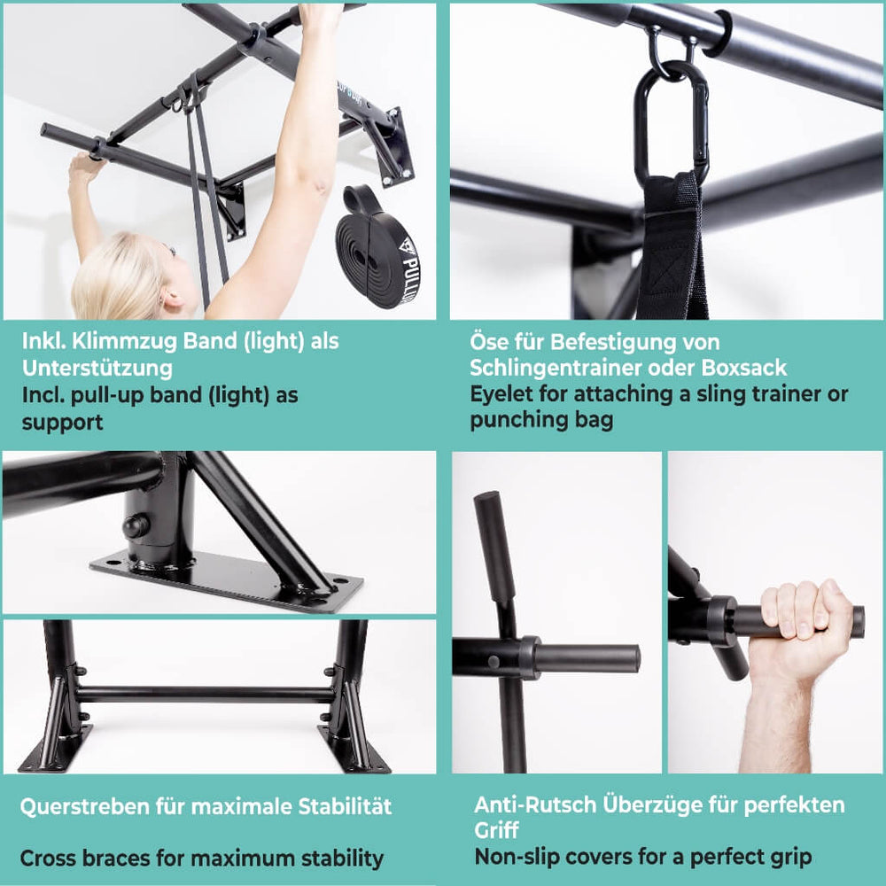 Wall Mounted Pull-up Bar incl. Pull-up Assist Band
