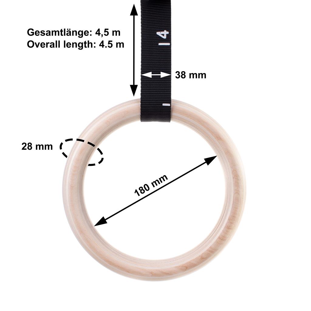 Wooden Gymnastic Rings Incl. Sports Bag, Fastening Straps And Door Anchor