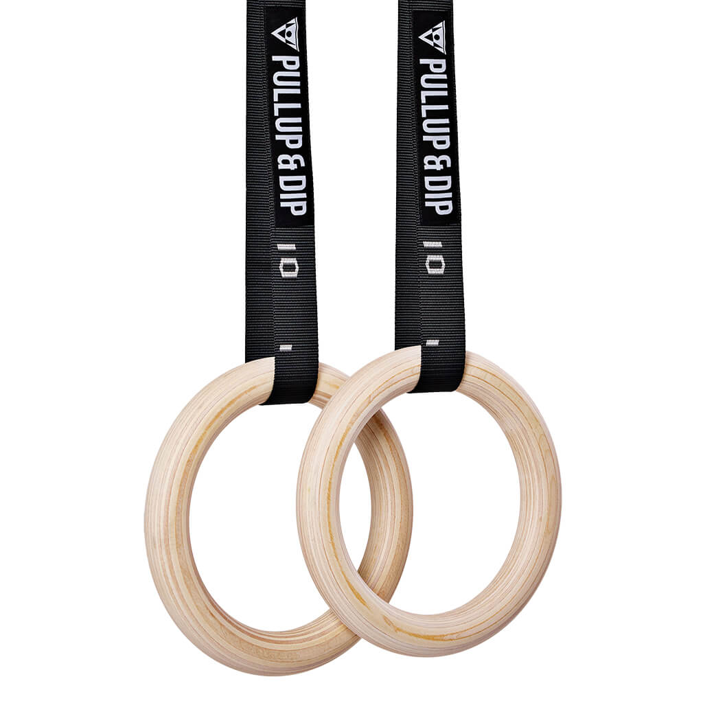 Anneaux de gymnastique en bois, sac de sport, sangles de fixation et ancrage de porte inclus