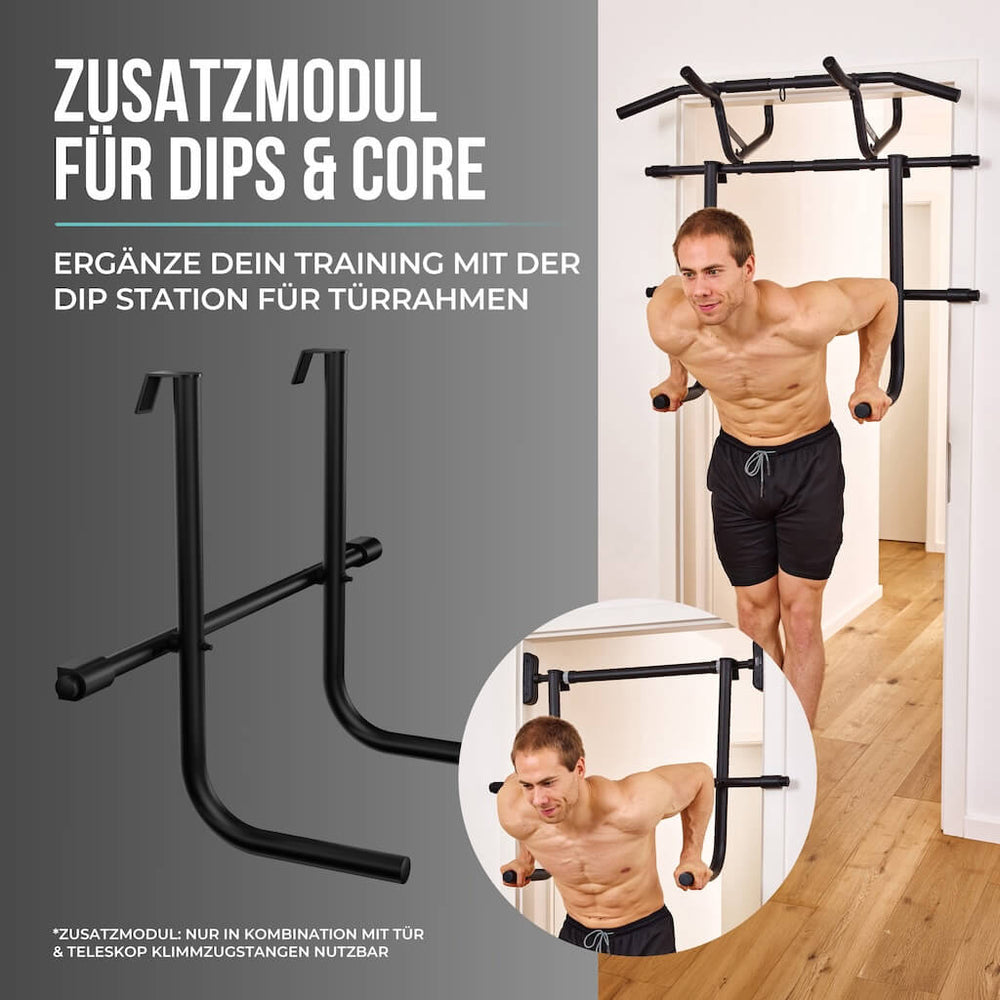Dip station for door pull-up bar