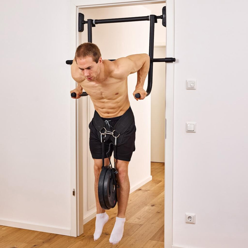 Dip station for door pull-up bar