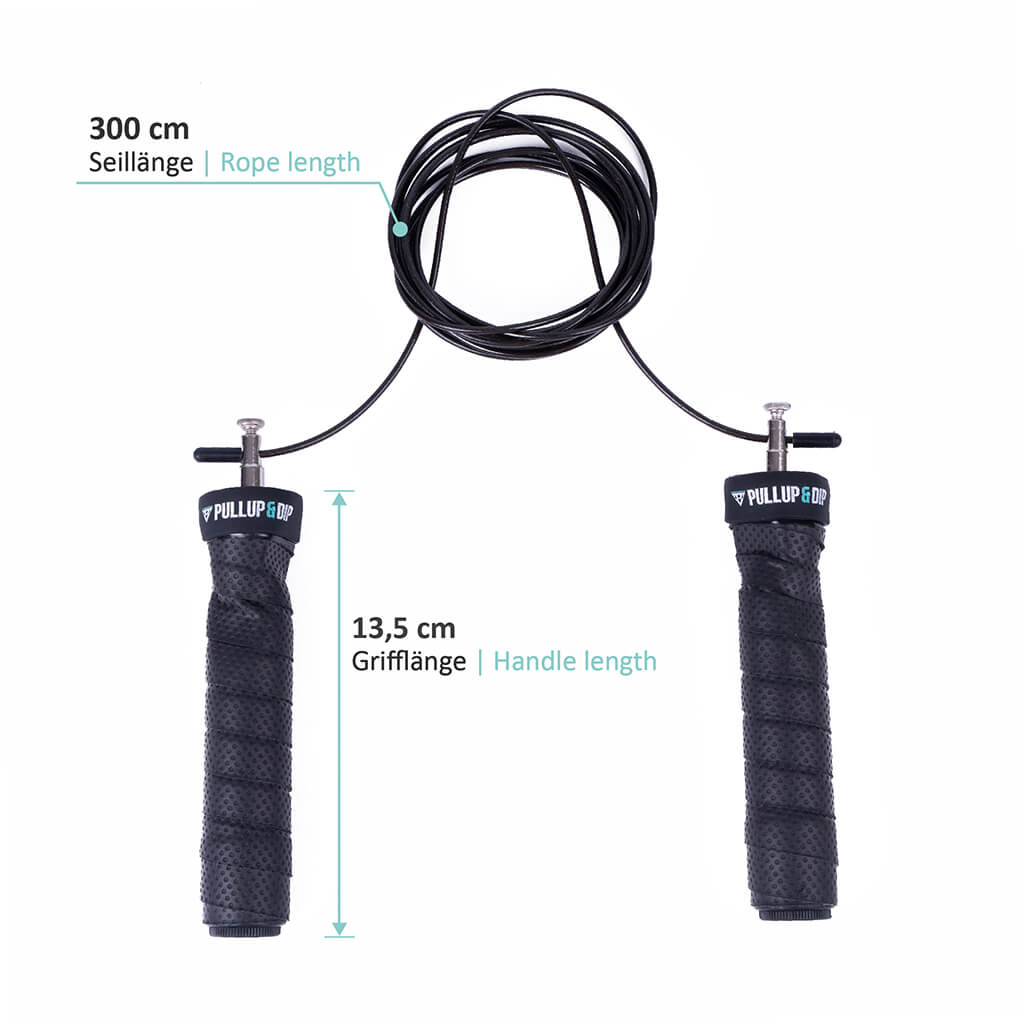 Skipping rope with professional ball bearing and non-slip grips - with adjustable rope length