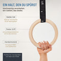 Anneaux de gymnastique en bois, sac de sport, sangles de fixation et ancrage de porte inclus