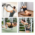 Anneaux de gymnastique en bois, sac de sport, sangles de fixation et ancrage de porte inclus