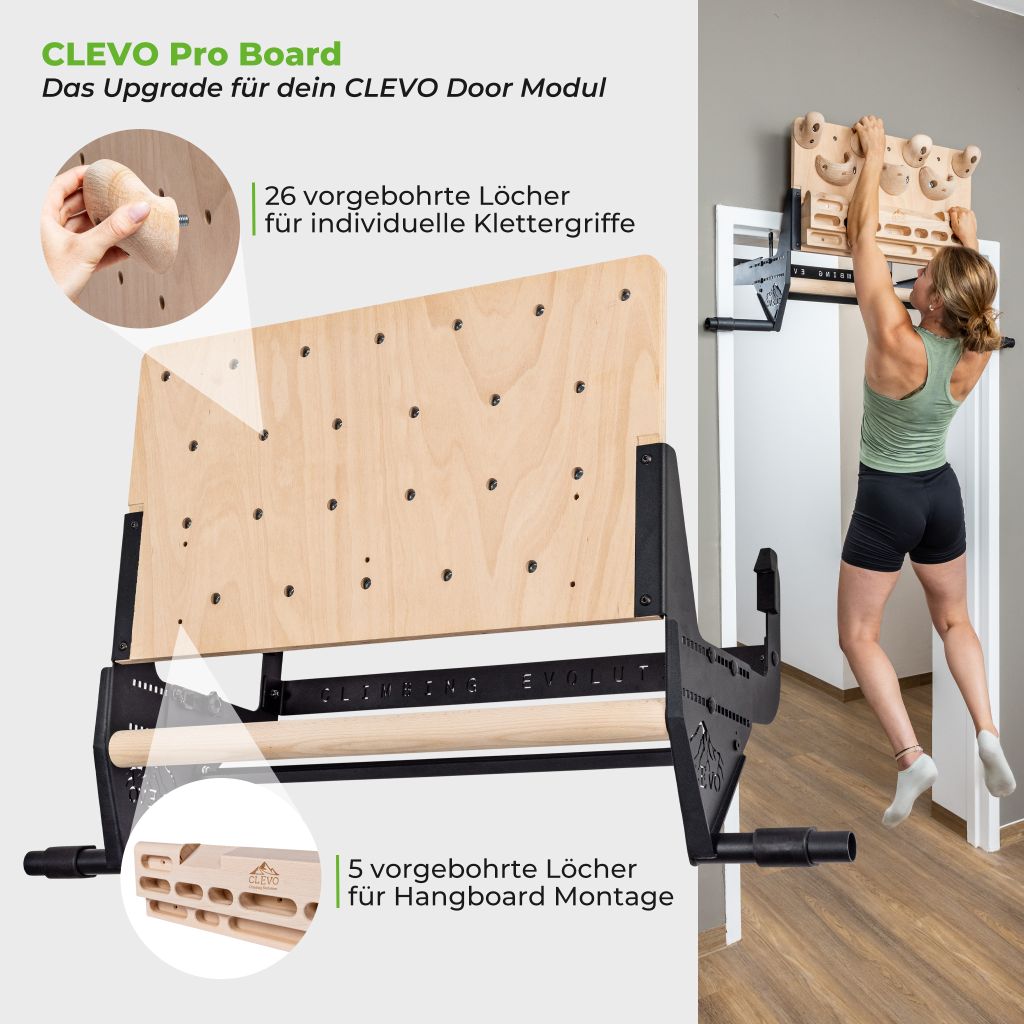 CLEVO Door Pro Board - planche en bois pour hangboard et prises d'escalade