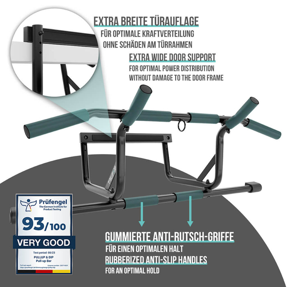 Pull-up beginner set: door pull-up bar, pull-up bands set of 3 & guide bundle in English