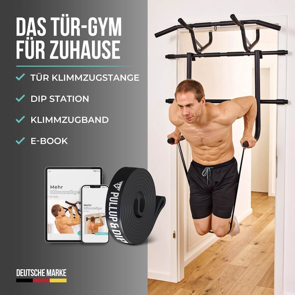 Dip station for door pull-up bar