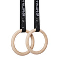 Anneaux de gymnastique en bois, sac de sport, sangles de fixation et ancrage de porte inclus