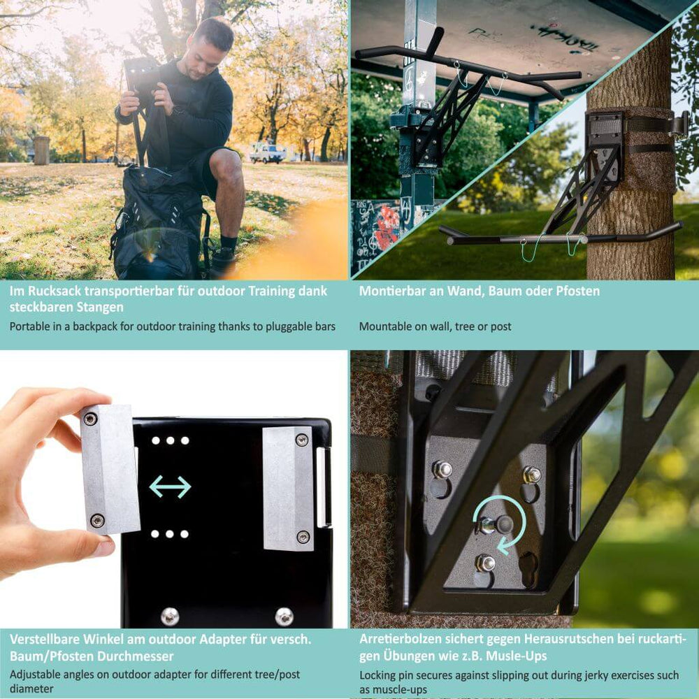 Mobile pull-up bar and dip bar for indoor and outdoor use, unique in the world