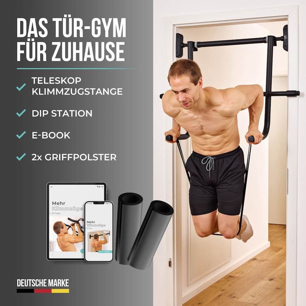 Dip station for door pull-up bar