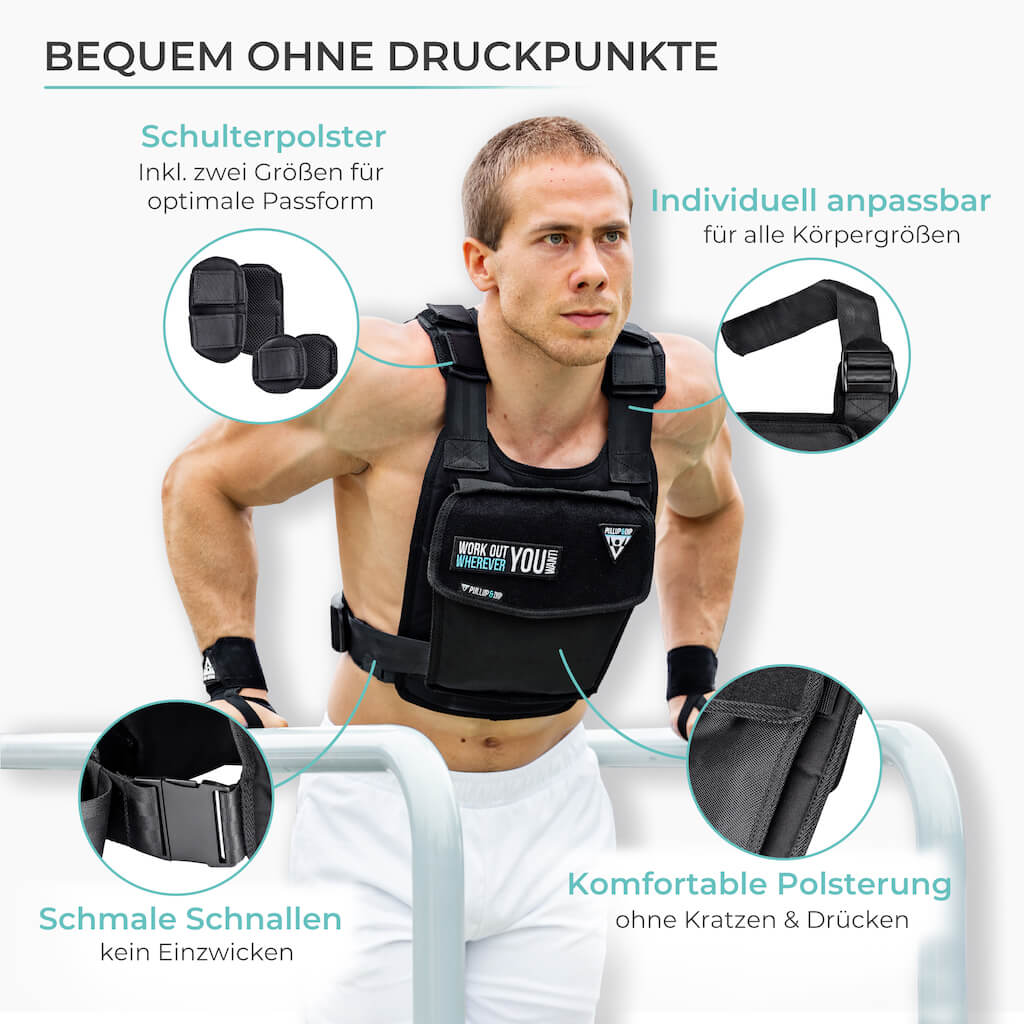 Pullup & dip weight vest with weights up to 15kg