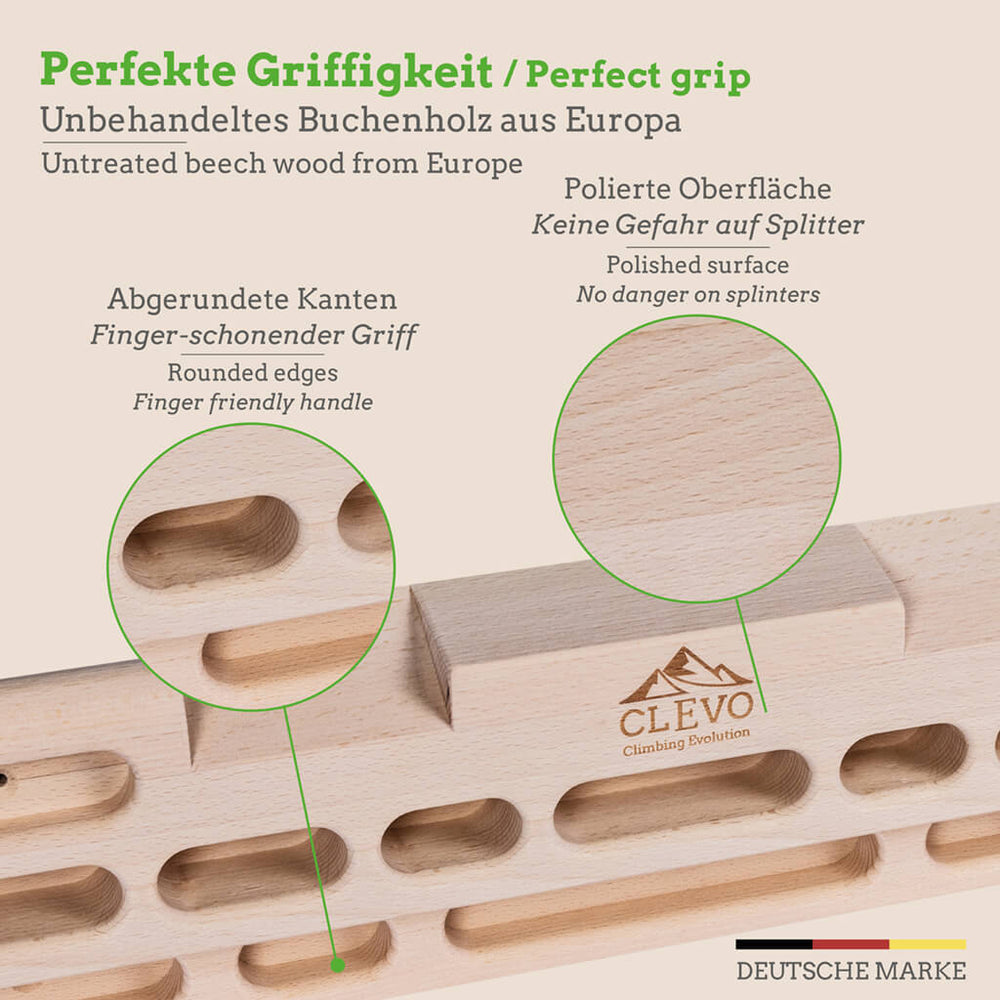 Clevo Hangboard Made of Beech Wood Perfect for Beginners