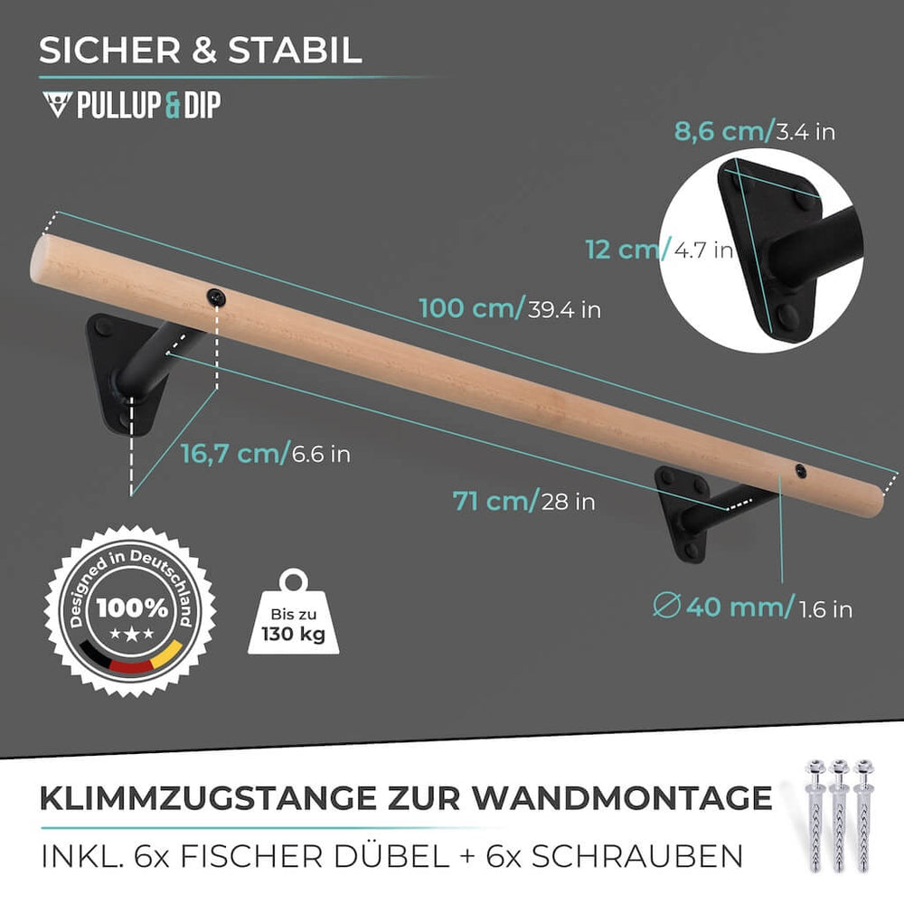 Wooden pull-up bar for wall mounting above door frame