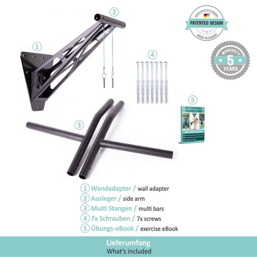 Pull-up and dip bar for wall mounting on interior and exterior wall