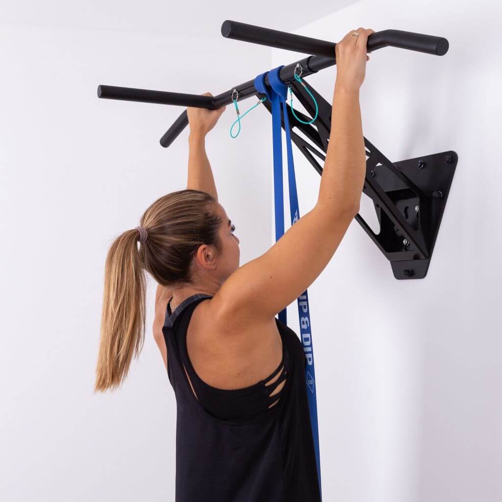 Pull-up and dip bar for wall mounting on interior and exterior wall