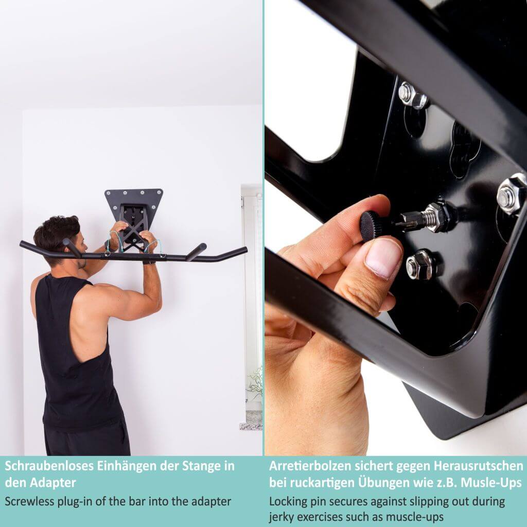 Pull-up and dip bar for wall mounting on interior and exterior wall