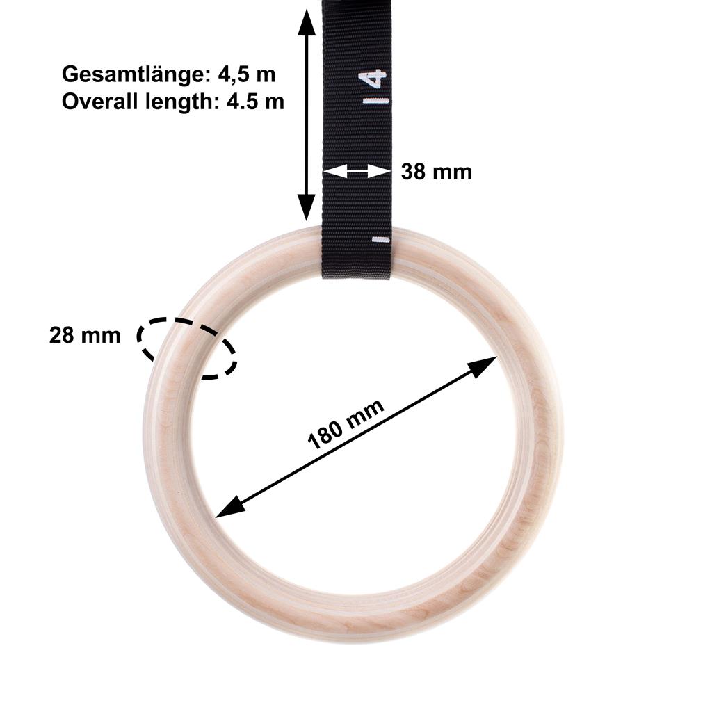 Gymnastikringe aus Holz inkl. Sportbeutel, Befestigungsgurte und Türanker