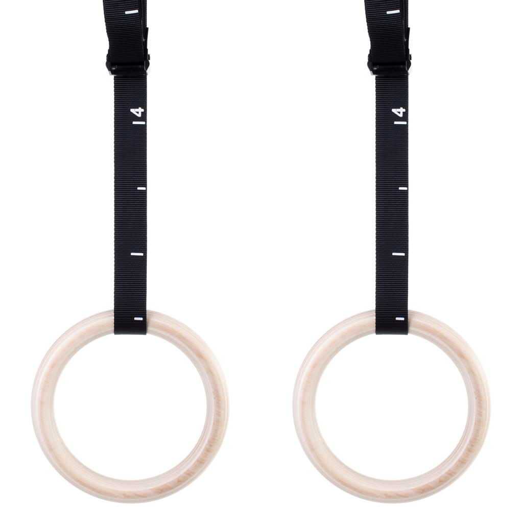 Wooden Gymnastic Rings Incl. Sports Bag, Fastening Straps And Door Anchor